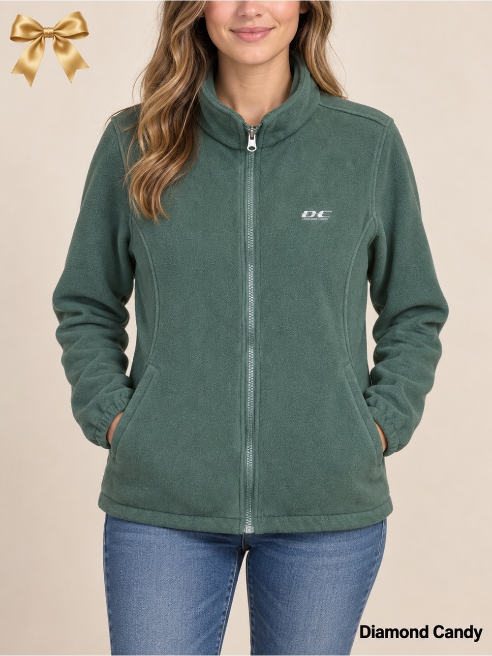 Diamond Candy DC Green Full Zip Fleece Jacket Size M